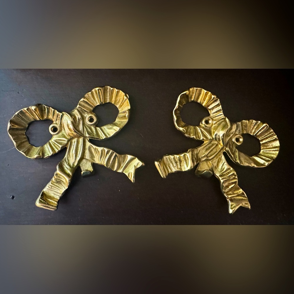 Vintage Solid Brass Bow Hooks-Pair